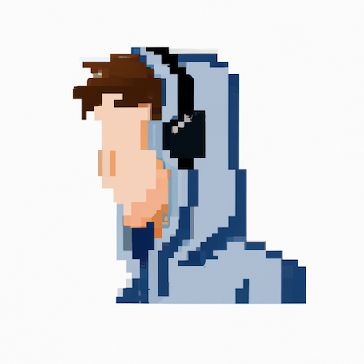 Pixel-art self-portrait of Sebastian Oliver in a hoodie and headphones